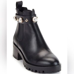 Karl Lagerfeld Black Ankle Boots with Pearl Accents